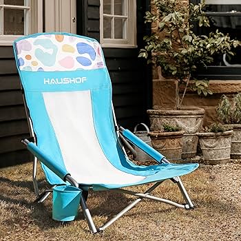 Amazon.com: HAUSHOF 2-Pack Blue High Back Beach Chairs with